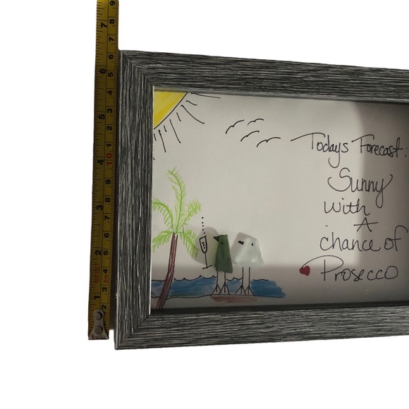 Sea Glass Art Beach Ocean Print Prosecco Wine Tropical Framed Natural Grey - Picture 8 of 9